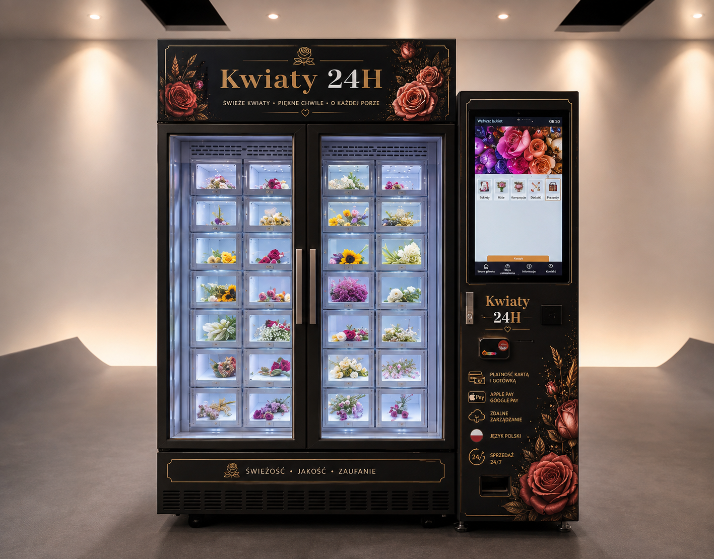 Czarny automat kwiatowy RGM Exclusive z ekranem dotykowym